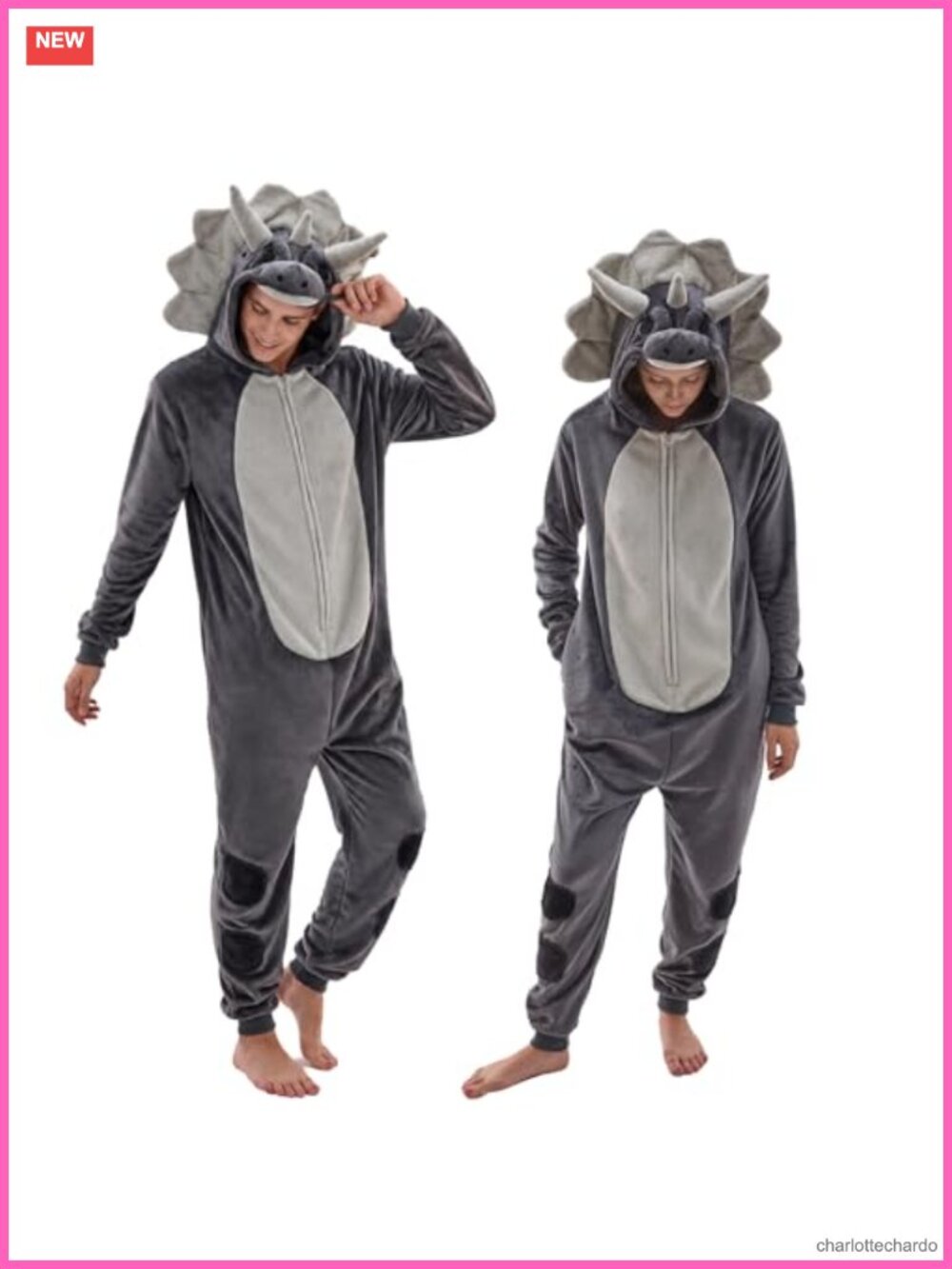 Cozy Triceratops Onesie Pajamas, Unisex Adult Animal Costume Jumpsuit with